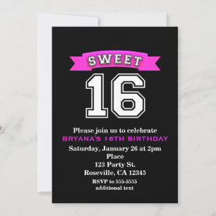 Invitation Sweet 16 Noir & Rose Sports & Imprimé Léopard Fête