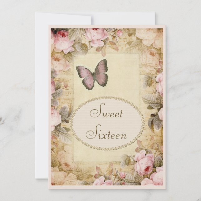 Invitation Sweet 16 notes sur le papillon et la musique des R (Devant)