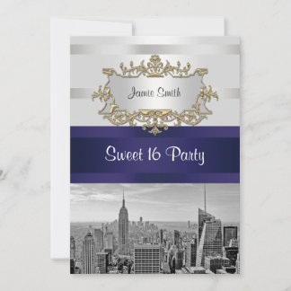 Invitation Sweet 16 NYC Skyline BW 05 Blanc Navy 2