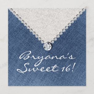 Invitation Sweet 16 Paillettes Argentées Denim Dia