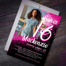 Sweet 16 Paint Splatter Photo Anniversaire Invitat