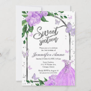 Invitation Sweet 16 Papillons Lavande Gown