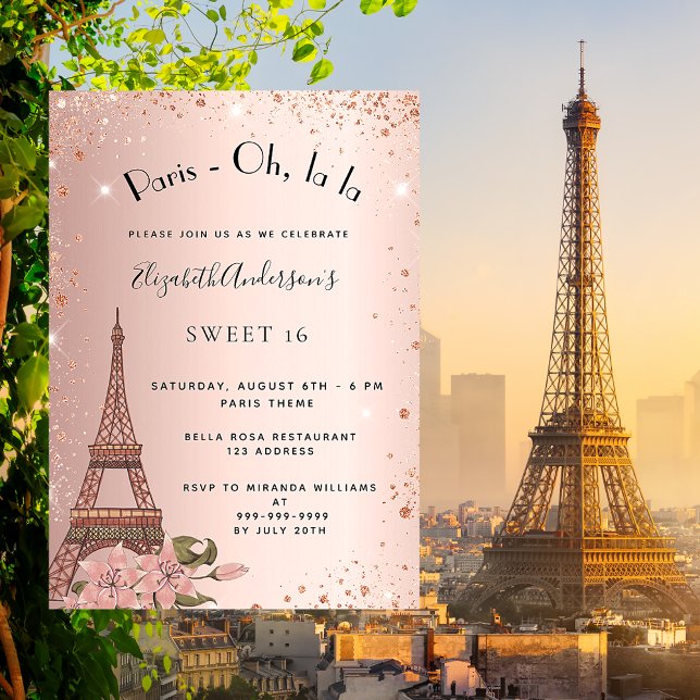 Invitation Sweet 16 Paris rose or Eiffel tour luxe (Créateur téléchargé)