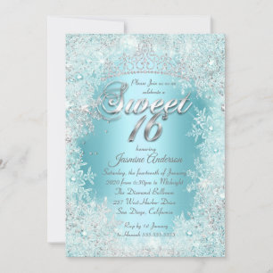 Invitation Sweet 16 Partie Turquoise bleu Argent hiver Wonder