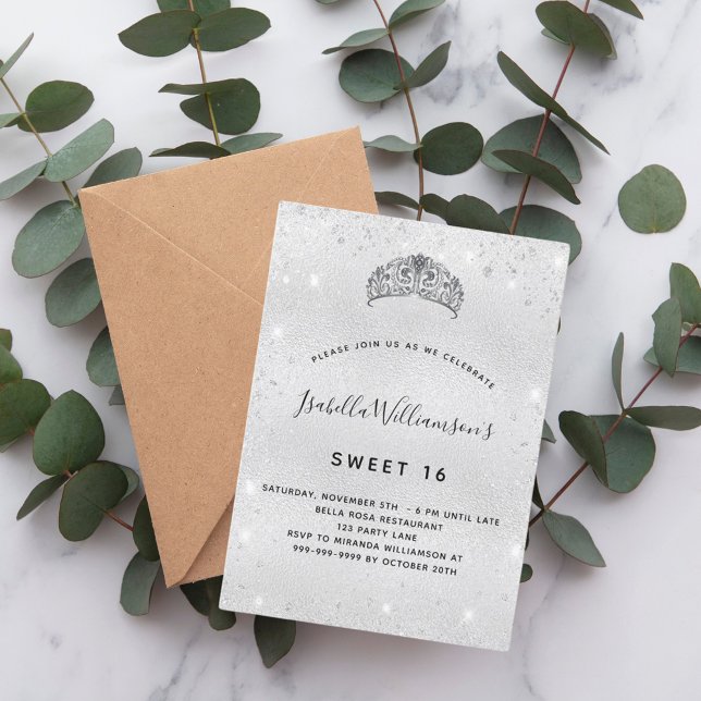 Invitation Sweet 16 parties scintillant argentée tiare citron (Créateur téléchargé)