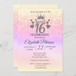 Invitation Sweet 16 Parties scintillant coloré Bokeh Ombre, T