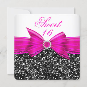 Invitation Sweet 16 Parties scintillant de luxe Hot rose Bow