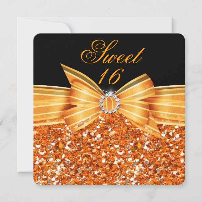 Invitation Sweet 16 Parties scintillant de luxe Orange Gold B (Devant)