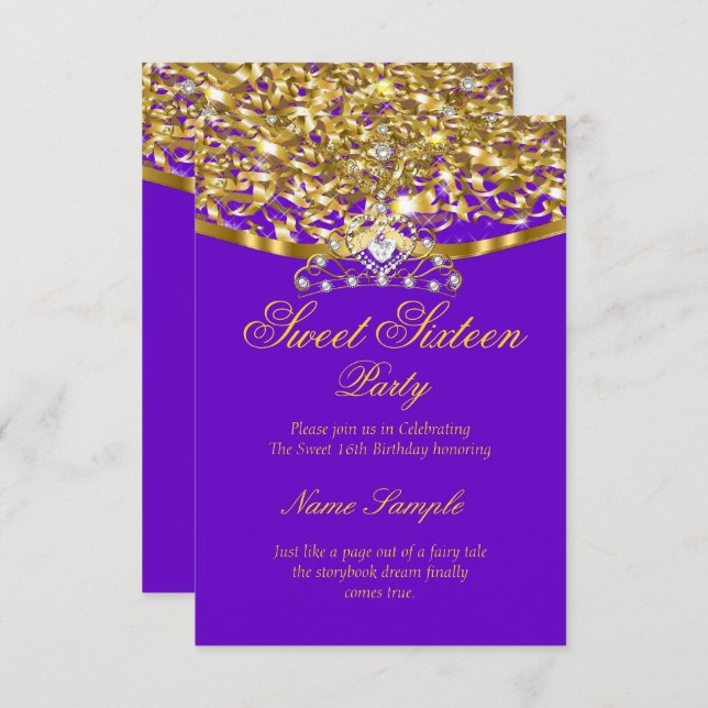 Invitation Sweet 16 Parties scintillant de partie Purple Gold (Devant / Derrière)