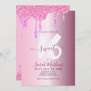 Invitation Sweet 16 Parties scintillant gouttes rose métal An