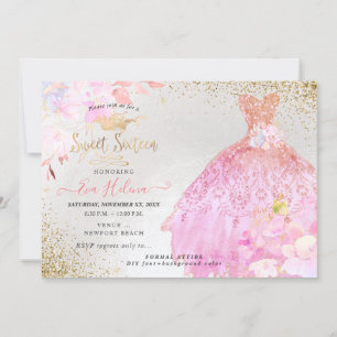 Invitation Sweet 16 Parties scintillant Gown Ombre Gold Invit