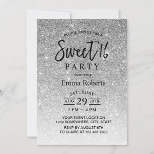 Invitation Sweet 16 Parties scintillant moderne argent Annive