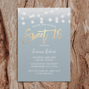 Invitation Sweet 16 Parties scintillant moderne Dusty Blue Si