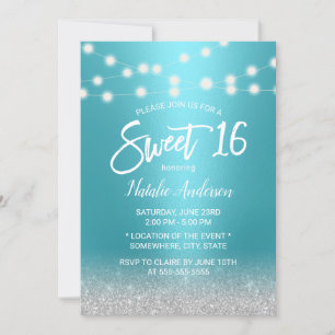 Invitation Sweet 16 Parties scintillant moderne Turquoise & A