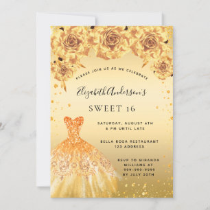 Invitation Sweet 16 parties scintillant or robe rose