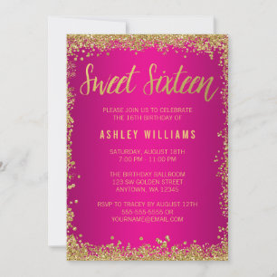 Invitation Sweet 16 Parties scintillant or rose Anniversaire