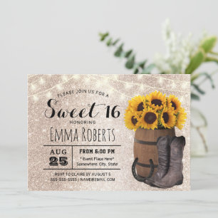 Invitation Sweet 16 Parties scintillant or Sunflower Western