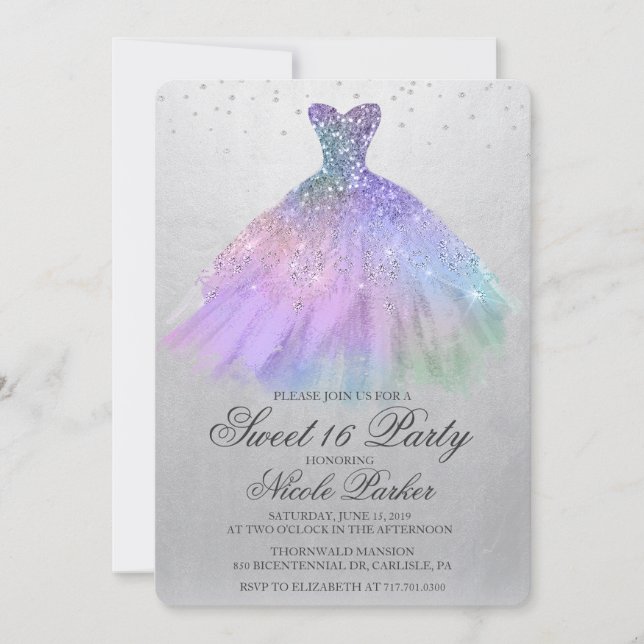 Invitation Sweet 16 Parties scintillant robe Diamond Invitati (Devant)