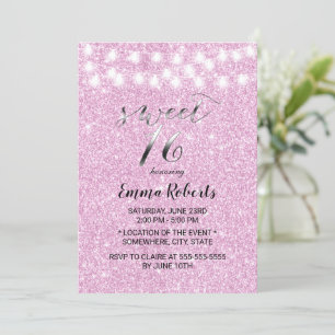 Invitation Sweet 16 Parties scintillant rose moderne Lumières
