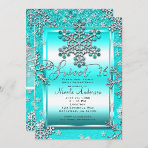 Invitation SWEET 16 Parties scintillant Turquoise Glam Winter