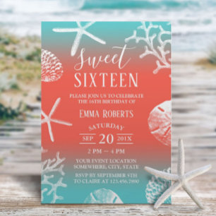 Invitation Sweet 16 Party Beach Coral Reef Starfish