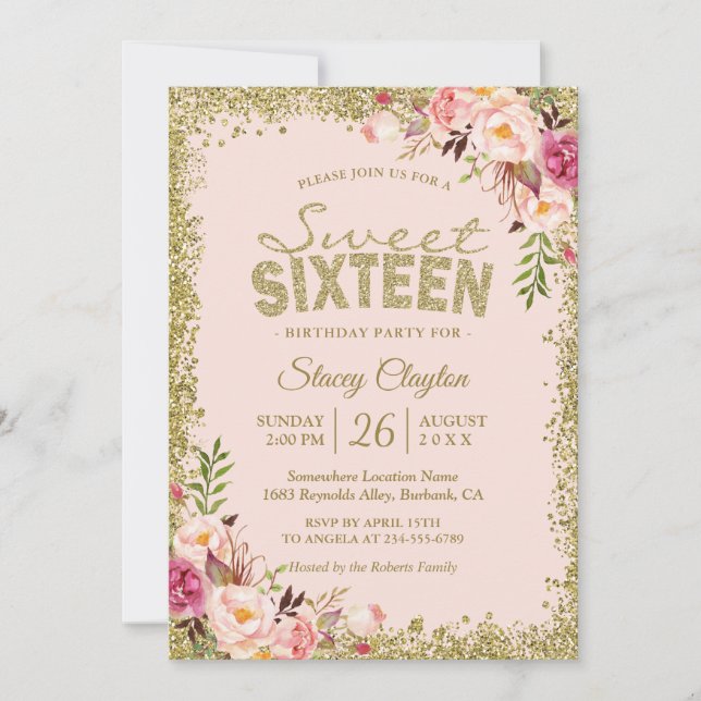 Invitation Sweet 16 Party - Blush Pink Gold Parties scintilla (Devant)