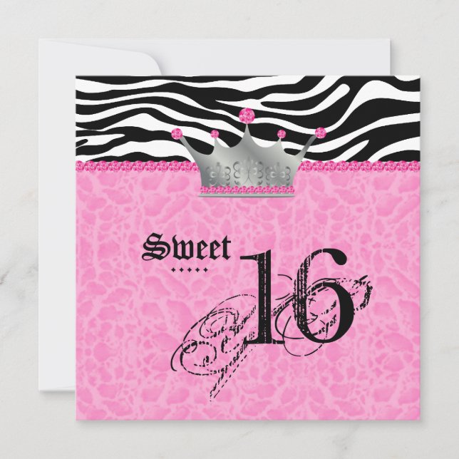 Invitation Sweet 16 Party léopard Zebra dentelle Couronne (Devant)