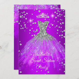 Invitation Sweet 16 Party Purple robe pétillante TIARA