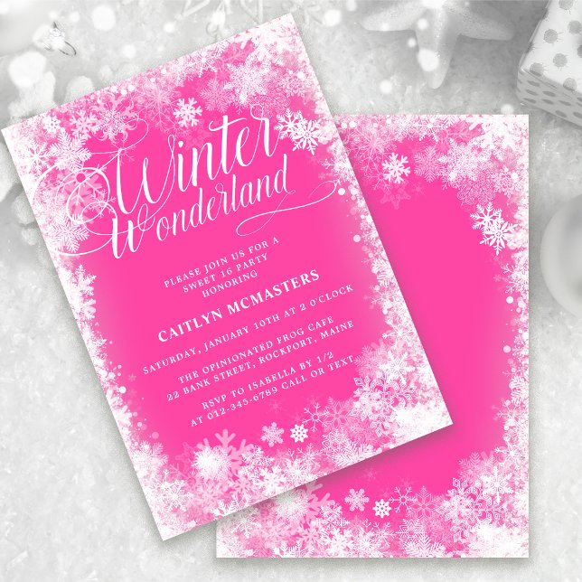 Invitation Sweet 16 Party Winter Wonderland Snowflake rose (Créateur téléchargé)