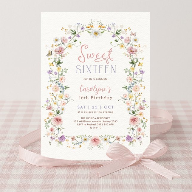 Invitation Sweet 16 Pastel Floral Meadow Birthday Party (Créateur téléchargé)