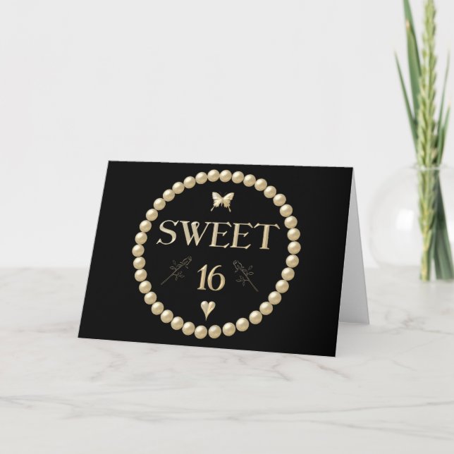 Invitation Sweet 16 - Perles sur "velours" noir (Devant)