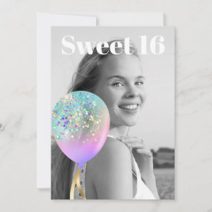 Invitation *~* Sweet 16 PHOTO Balloon Rainbow AP29 Anniversai