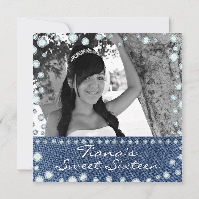Invitation Sweet 16 Photo Image Denim Diamonds (Devant)