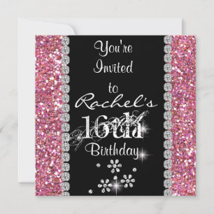 Invitation SWEET 16 PINK Anniversaire de la fête BLING