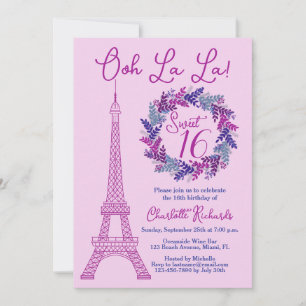 Invitation Sweet 16 Pink Paris Tour Eiffel Anniversaire