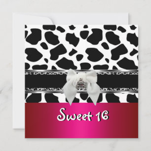 Invitation Sweet 16 Pink Silver Black White Cow Leopard