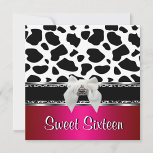 Invitation Sweet 16 Pink Silver Black White Cow Leopard 2