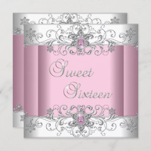 Invitation Sweet 16 Pink Silver White Diamond Image Party