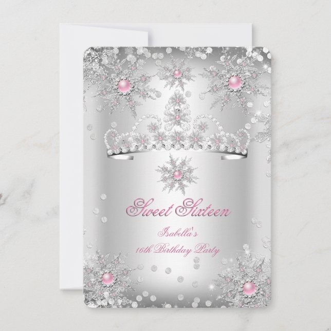 Invitation Sweet 16 Pink Silver Winter Wonderland (Devant)