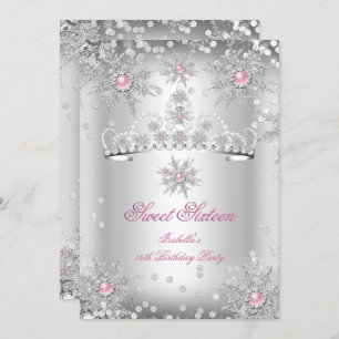 Invitation Sweet 16 Pink Silver Winter Wonderland
