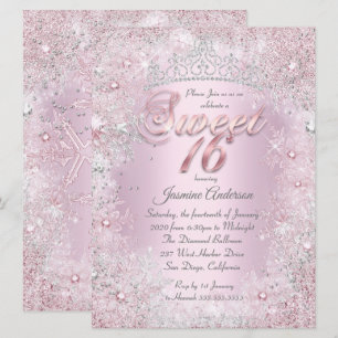Invitation Sweet 16 Pink Silver Winter Wonderland Tiara