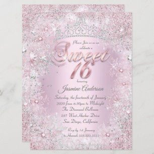 Invitation Sweet 16 Pink Silver Winter Wonderland Tiara
