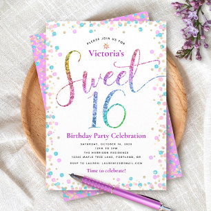 Invitation Sweet 16 points de Parties scintillant bleu or ros