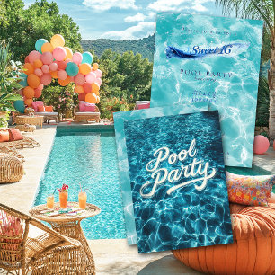 Invitation Sweet 16 Pool Party Blue Water Bulles