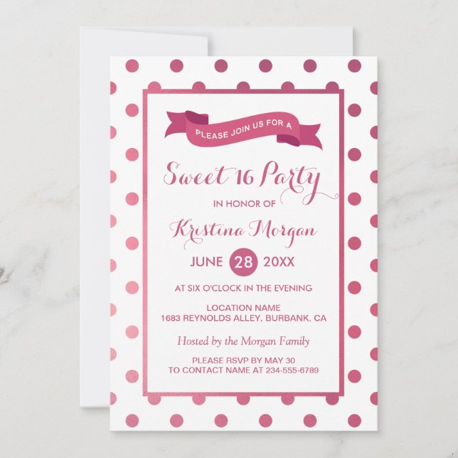 Invitation Sweet 16 Pots Poche Parties scintillant rose Fille (Devant)
