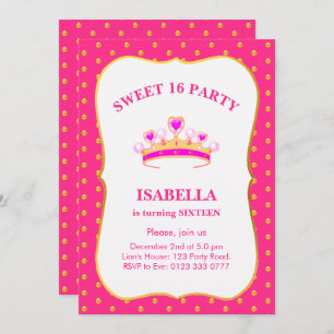 Invitation Sweet 16 Princess Crown Anniversaire