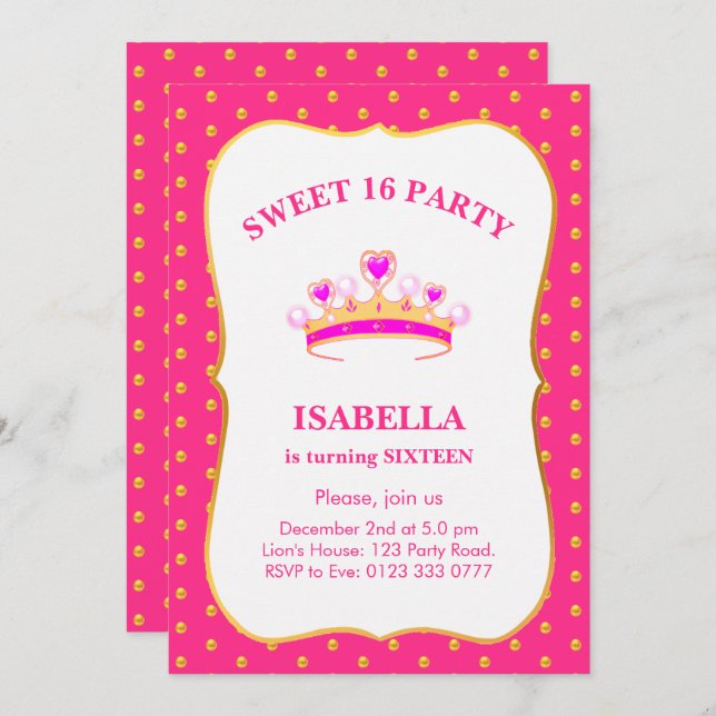 Invitation Sweet 16 Princess Crown Anniversaire (Devant / Derrière)