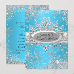 Invitation Sweet 16 Princesse Bleue Hiver Merveill