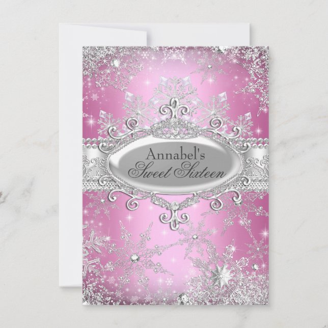 Invitation Sweet 16 Princesse Rose Hiver Merveille (Devant)