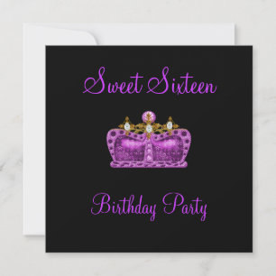 Invitation Sweet 16 Purple Crown Princess Event Black